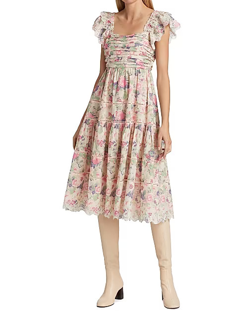 Harlyn Lace-Trimmed Floral Midi Dress | Saks Fifth Avenue