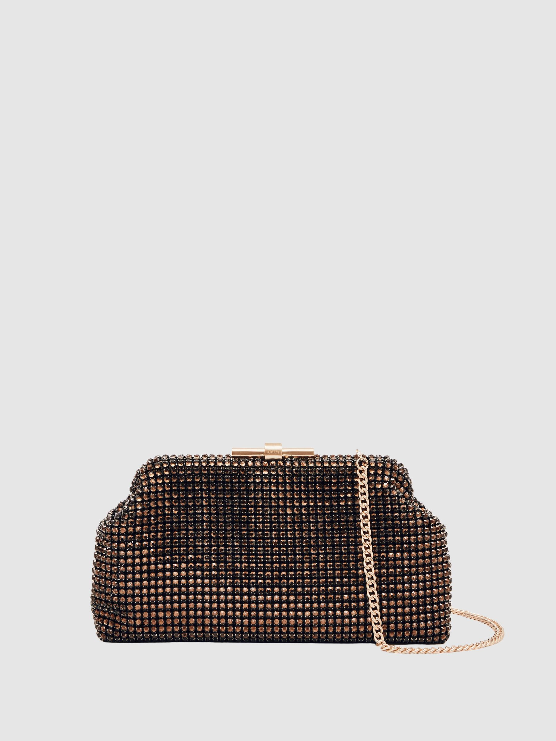 Embellished Clutch Bag in Chocolate | Reiss UK