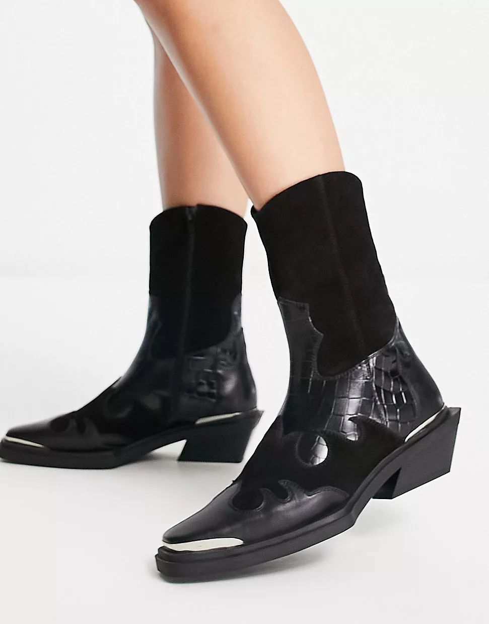 ASOS DESIGN Avika leather Western boots in black | ASOS (Global)