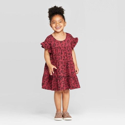Toddler Girls' Leopard Dress - art class™ Maroon | Target