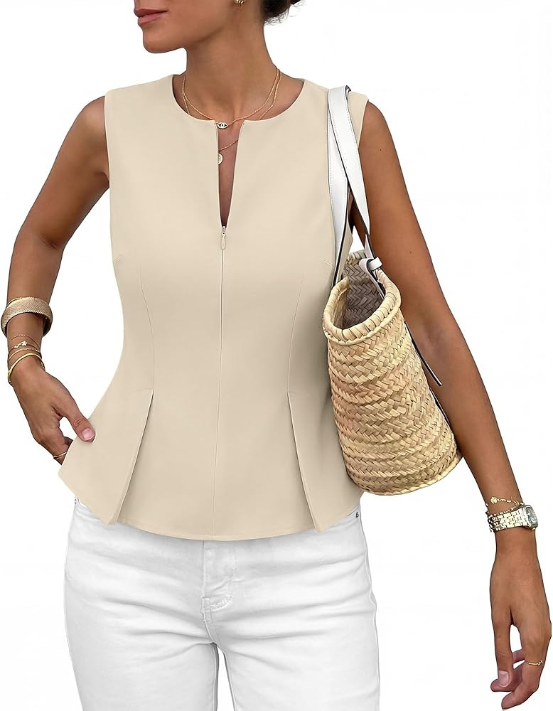 PRETTYGARDEN Women's 2026 Summer Vest Tops Business Casual Going Out Outfits Sleeveless Zip Up Dr... | Amazon (US)