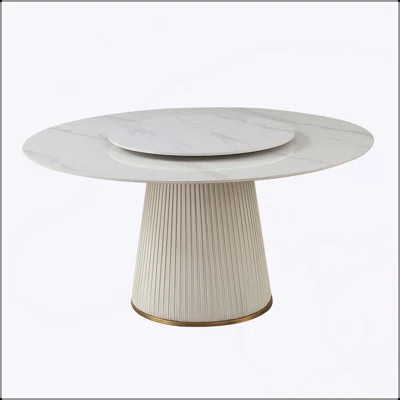 Modern Sintered Stone Dining Table with 31.5 Inch Round Turntable for 8 People, Metal Pedestal | Wayfair North America