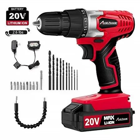 avid power 20v max lithium ion cordless drill, power drill set with 3/8"" keyless chuck, variable sp | Walmart (US)