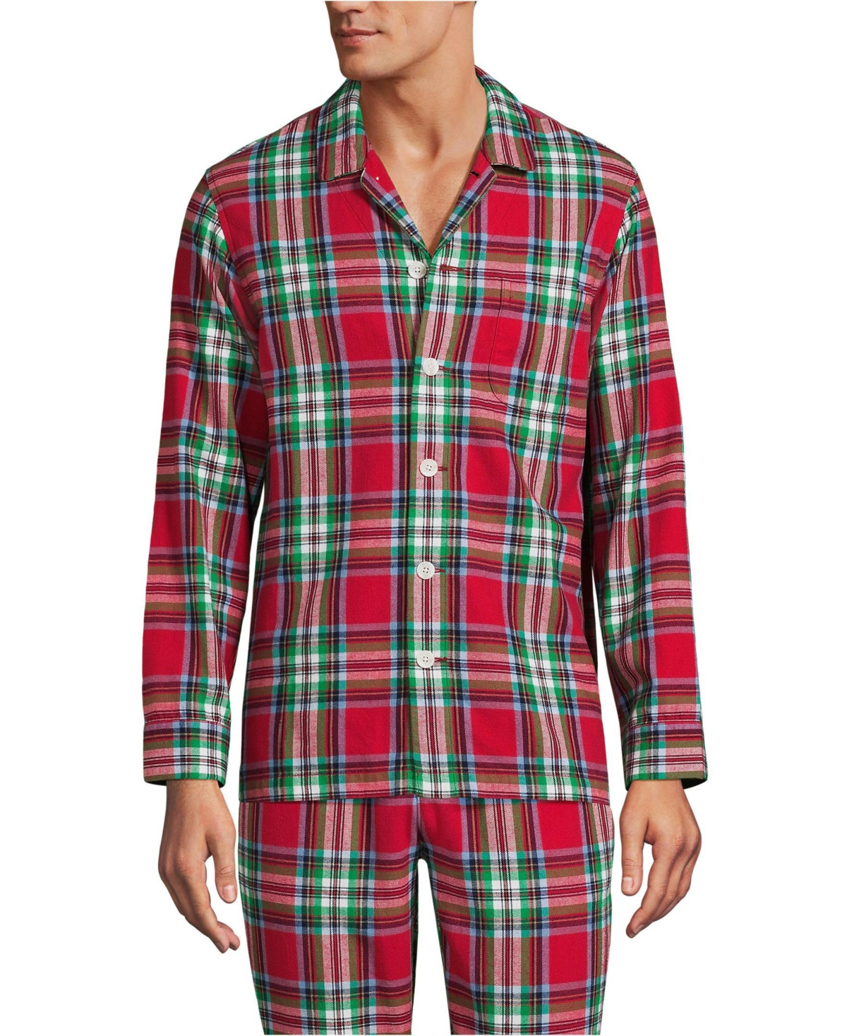 Lands' End Men's Classic Fit Flannel Pajama Shirt - Heritage red plaid | Macy's