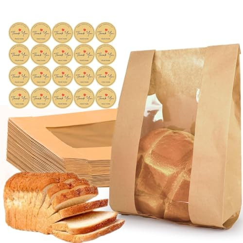 50-Pack Paper Bread Bags, bread bags for homemade bread sourdough, Bread Storage Bags with Clear Window Includes Label Seal Stickers, Large Bakery Packaging Bags for Cookies, Bread and Treats | Amazon (US)
