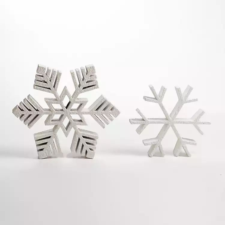 White Glitter Tabletop Snowflakes, Set of 2 | Kirkland's Home