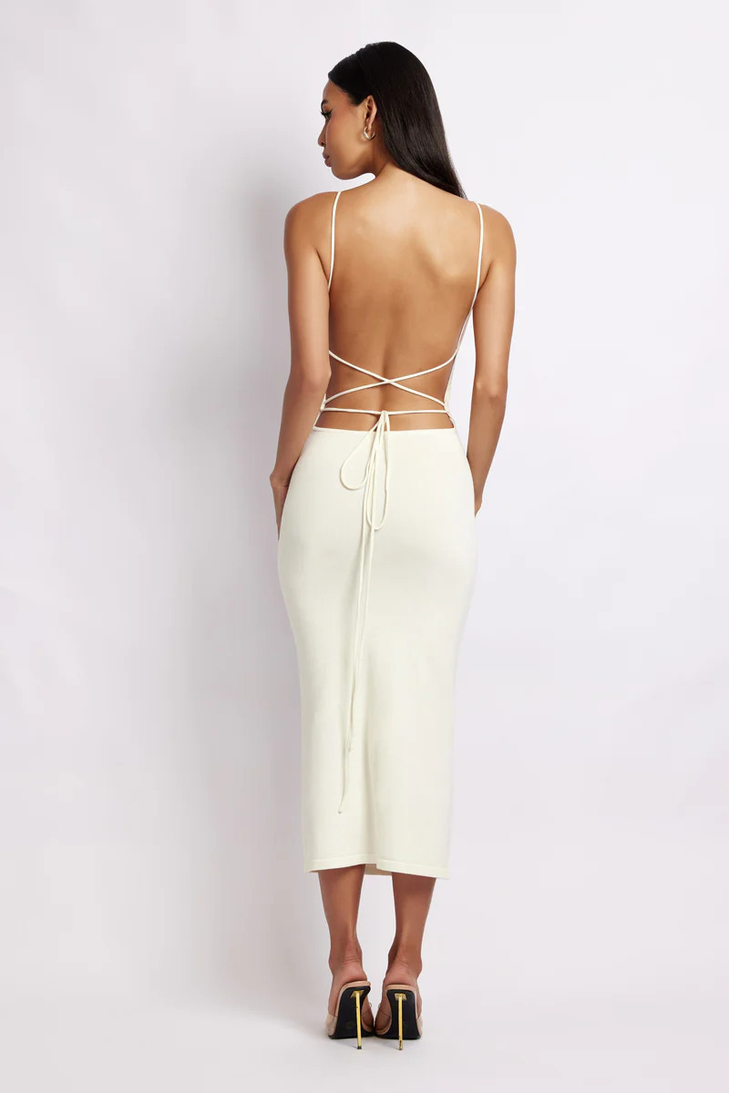 Kelly Cross Back Square Neck Dress - White | MESHKI US