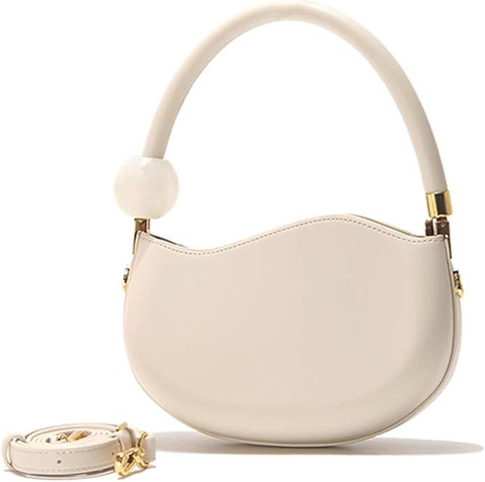 Women's Pearl Crescent Bag PU Leather Designer Crossbody Shoulder Bag Simple Handbag Purse Clutch... | Amazon (US)