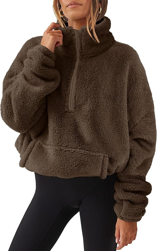 ANRABESS Sweatshirt for Women Zip Up Hoodies Cropped Pullover Fleece Hooded Sherpa Sweaters Tops ... | Amazon (US)
