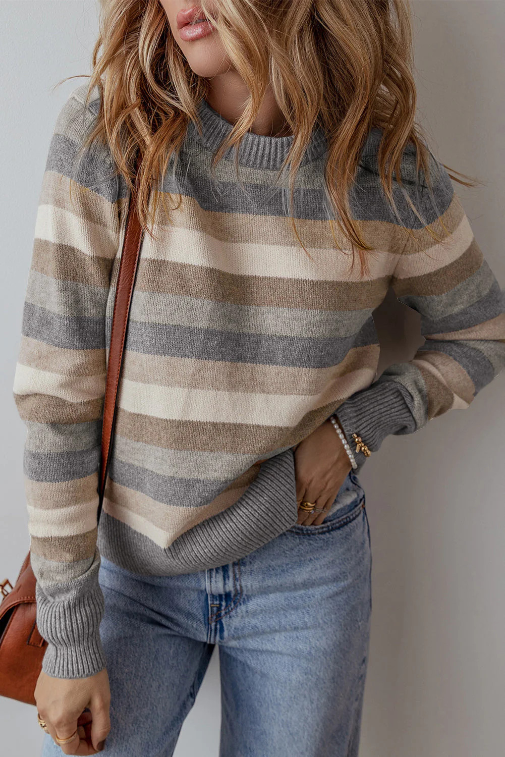 Stripe Ribbed Sweater Gray Stripe / M - 8/10 | Casual Chic Boutique