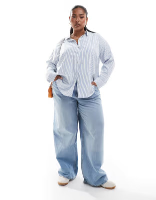 Vero Moda Curve oversized shirt in blue and white stripe | ASOS (Global)