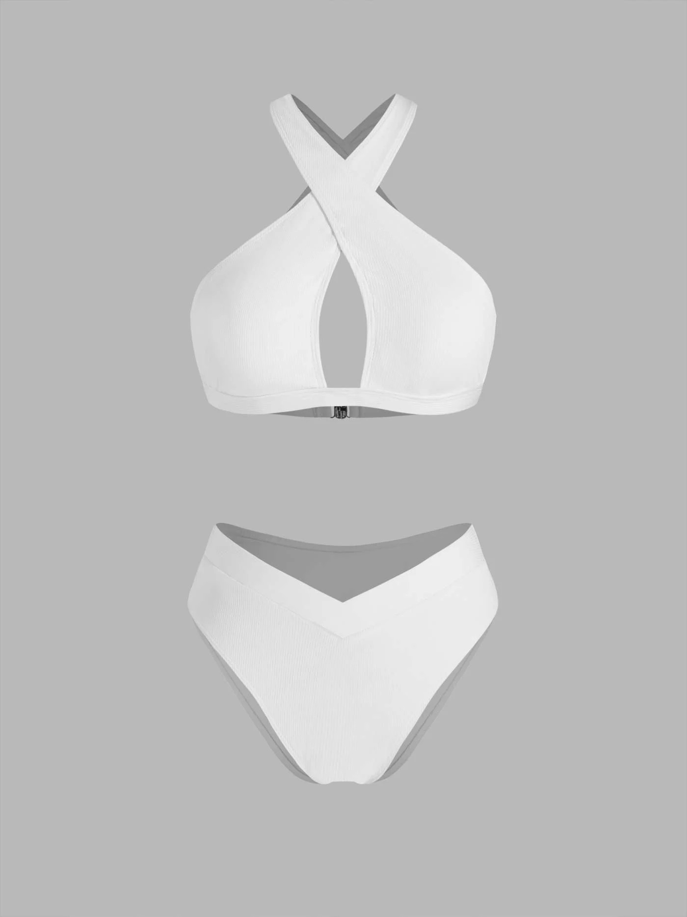 V-neck Solid Criss Cross Bracelet Cheeky Bikini Swimsuit... | Cider