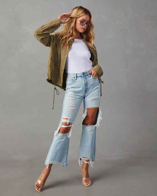 Canyon High Rise Distressed Crop Flare Denim | VICI