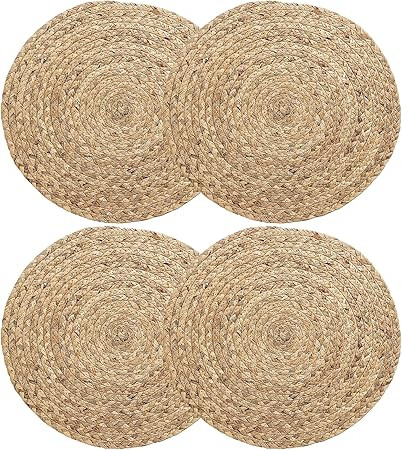WENFOME 4 Pieces Round Woven Placemats, 13.8 inch Plate Chargers Natural Wicker Placemats Water H... | Amazon (US)