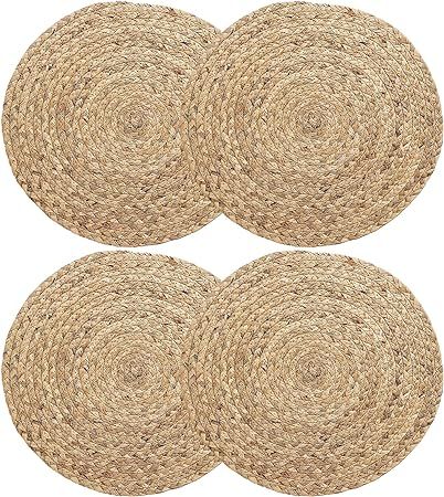 WENFOME 4 Pieces Round Woven Placemats, 13.8 inch Plate Chargers Natural Wicker Placemats Water H... | Amazon (US)