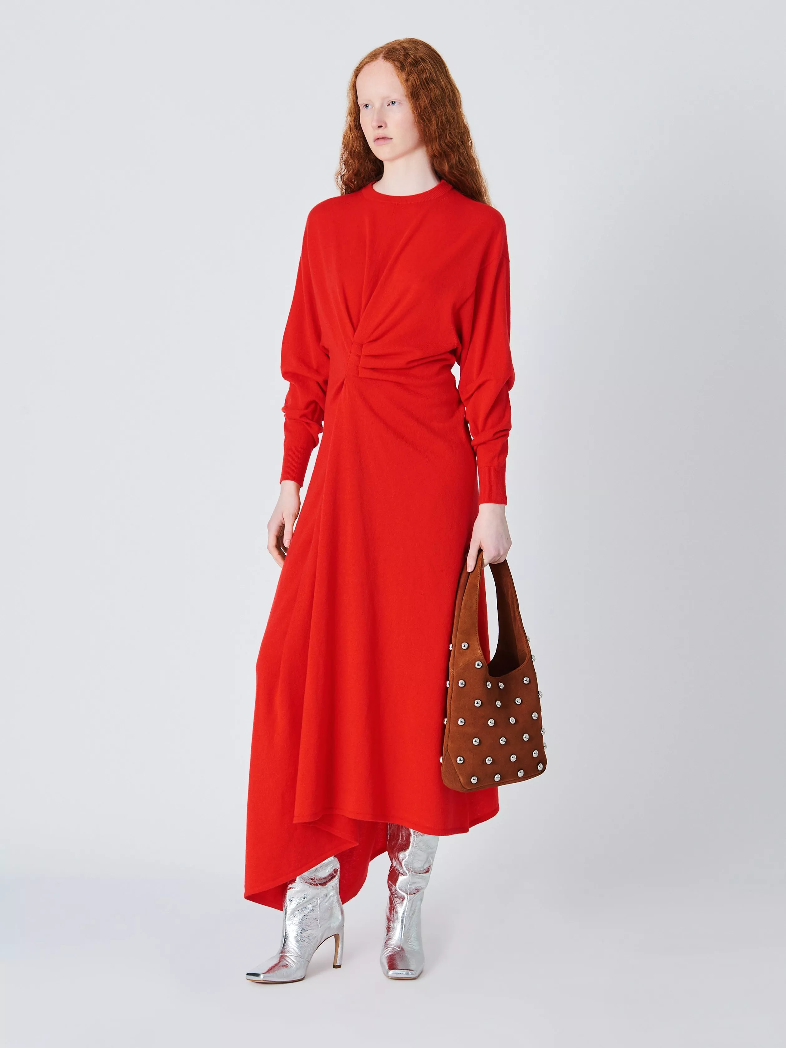 John Lewis x A.W.A.K.E. MODEKnitted Knot Dress, Red | John Lewis (UK)