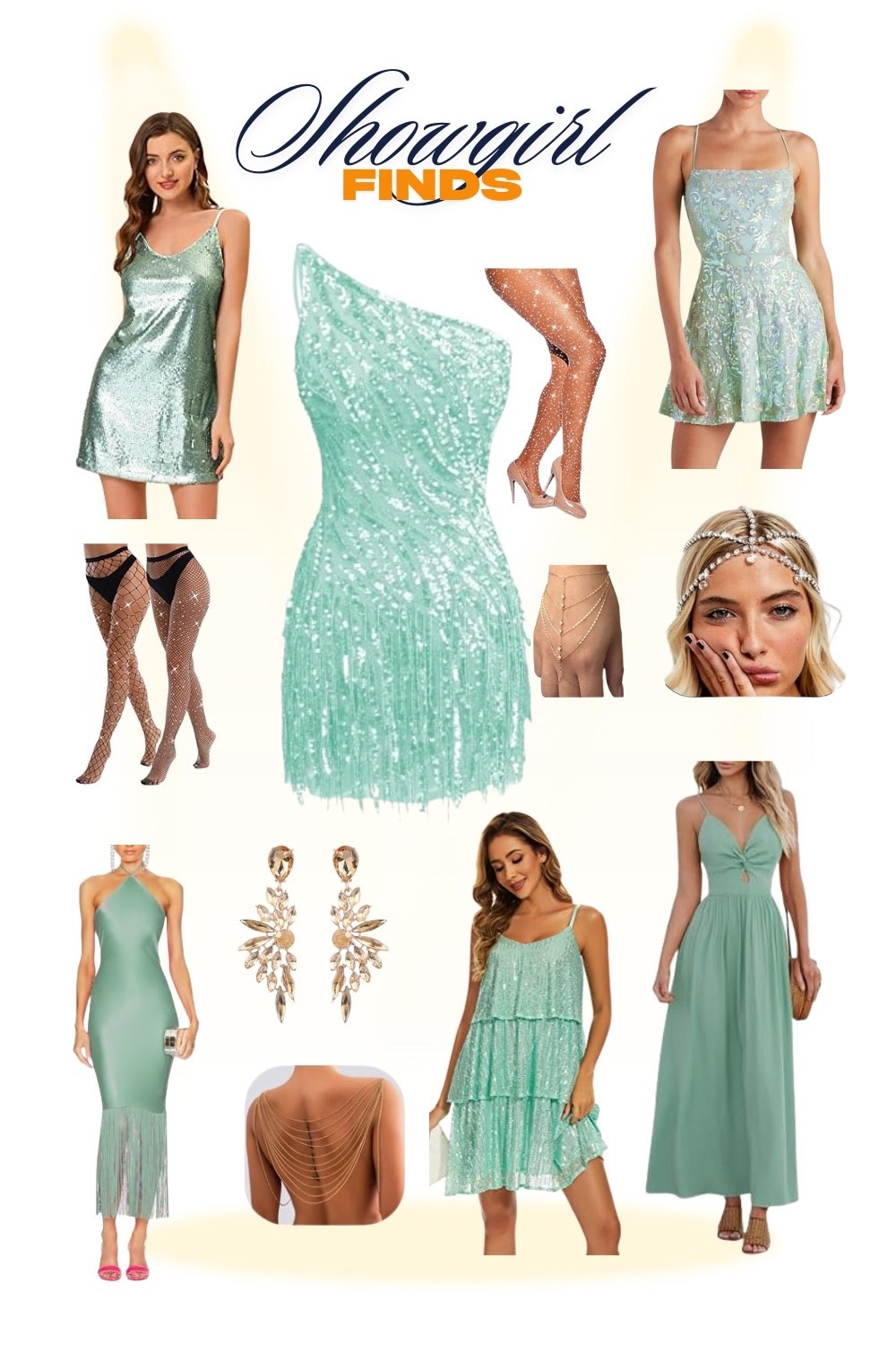 Showgirl Finds! Calling all Swifties getting ready for the new album release! Taylor Swift fans prepping for The Life of a Showgirl album release, movie event, or themed party! I love the mint blue green colors in TLOAS! Here are all of my favorite mint showgirl finds on Amazon - glitter fringe, body jewelry, shiny glitter tights
✨🩵🧡
#showgirl #TLOAS #taylorswift #album #mint #party #ts12 

#LTKFindsUnder50 #LTKFallSale #LTKParties