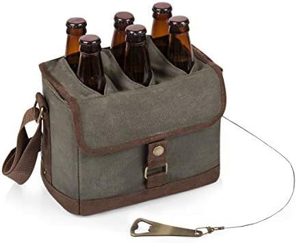LEGACY - a Picnic Time Brand 6-Bottle Beer Caddy with Integrated Bottle Opener, Khaki Green/Brown | Amazon (US)
