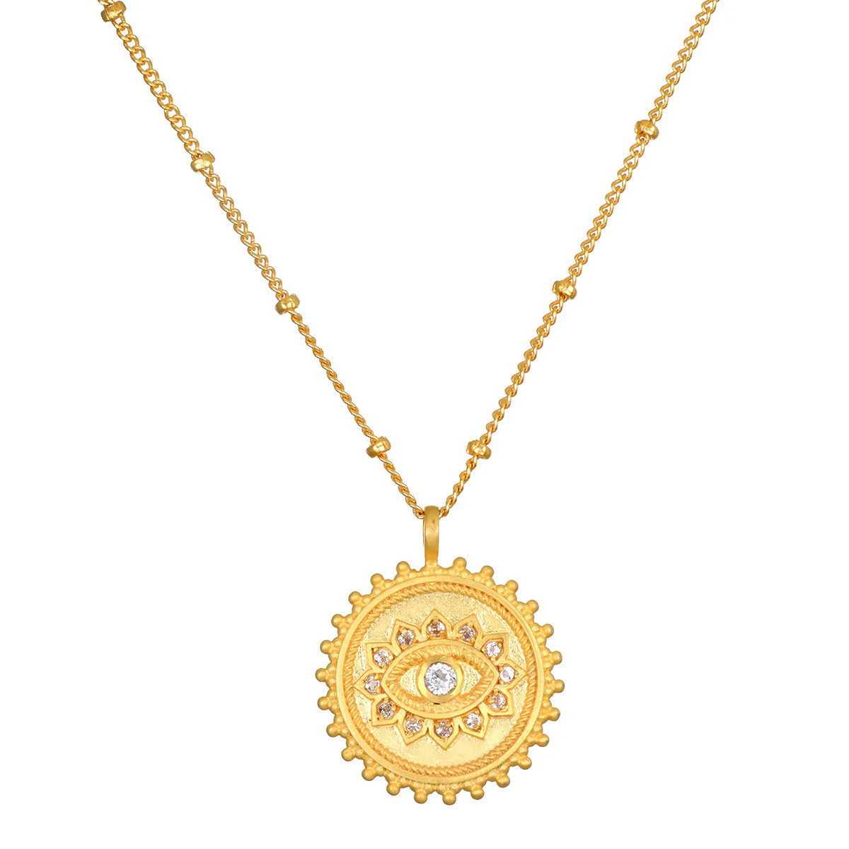 True Visionary White Topaz Evil Eye Coin Necklace | Satya Jewelry