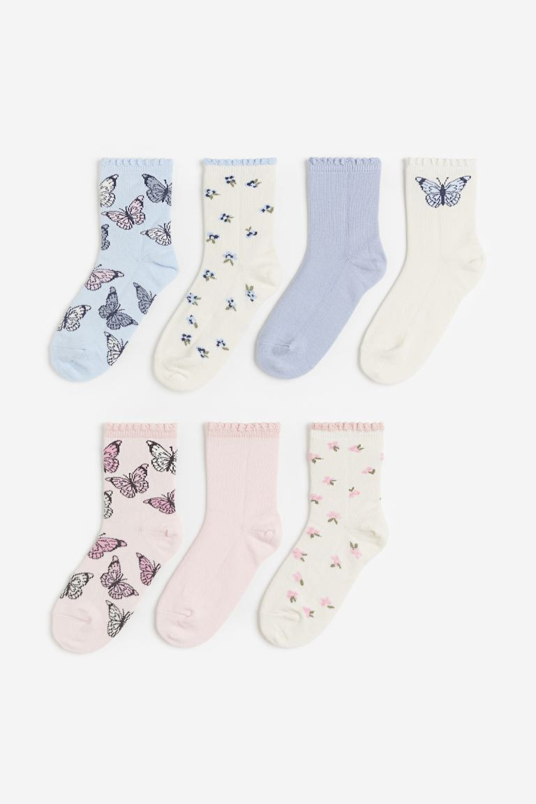 7-pack socks - Light blue/Butterflies - Kids | H&M GB | H&M (UK, MY, IN, SG, PH, TW, HK)