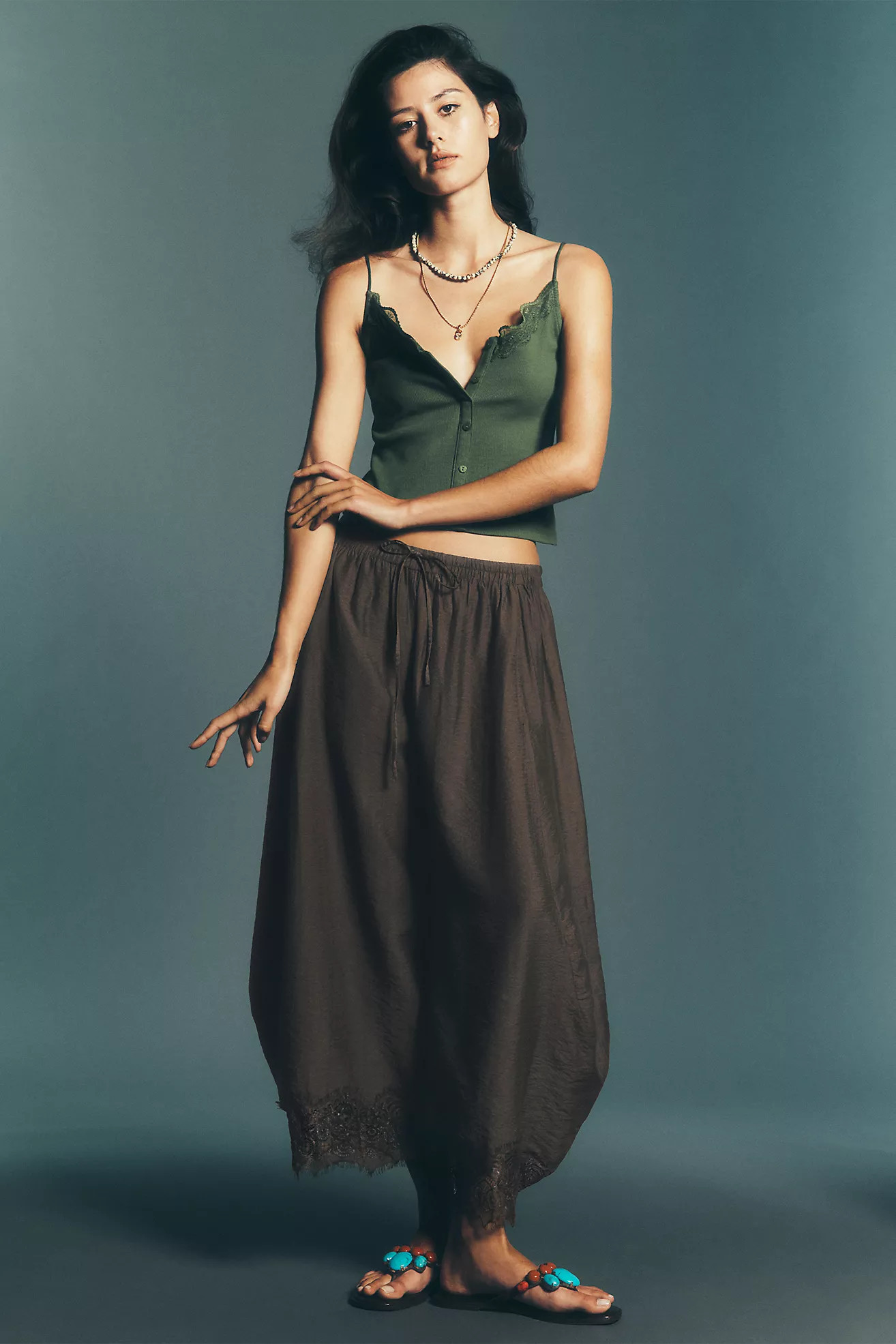 By Anthropologie Cropped Lace-Hem Pants | Anthropologie (US)