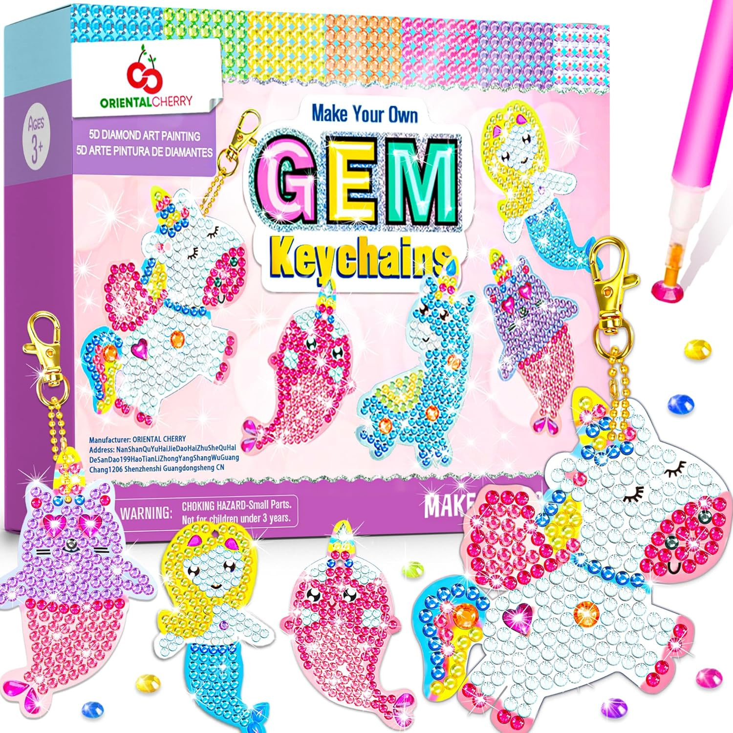Arts and Crafts for Kids Ages 8-12 - Make Your Own GEM Keychains - 5D Diamond Art Painting by Num... | Amazon (US)