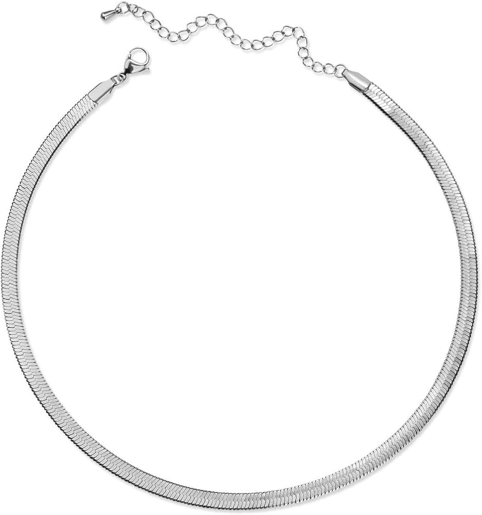 CLASSYZINT Gold Flat Chain Necklaces for Women Stainless Steel Snake Chain Cute Chokers Collar Mi... | Amazon (US)