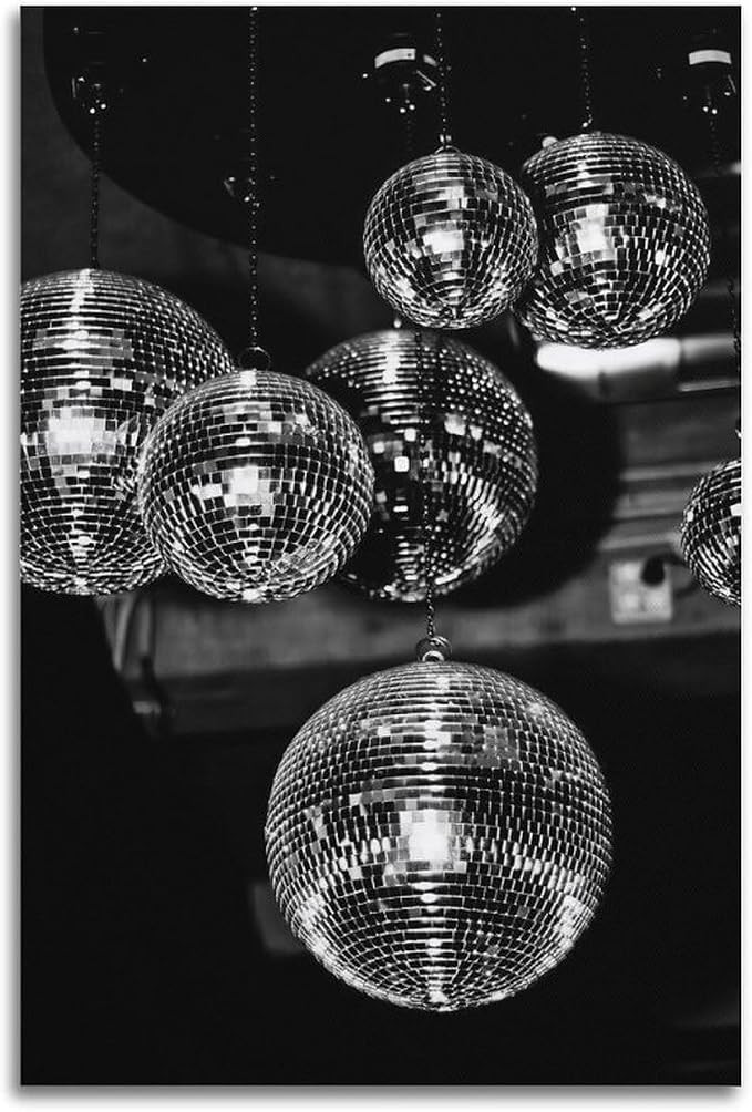 NJYXART Black and White Disco Ball Canvas Wall Art - 70s Retro Party Poster - Vintage Home Bar & ... | Amazon (US)