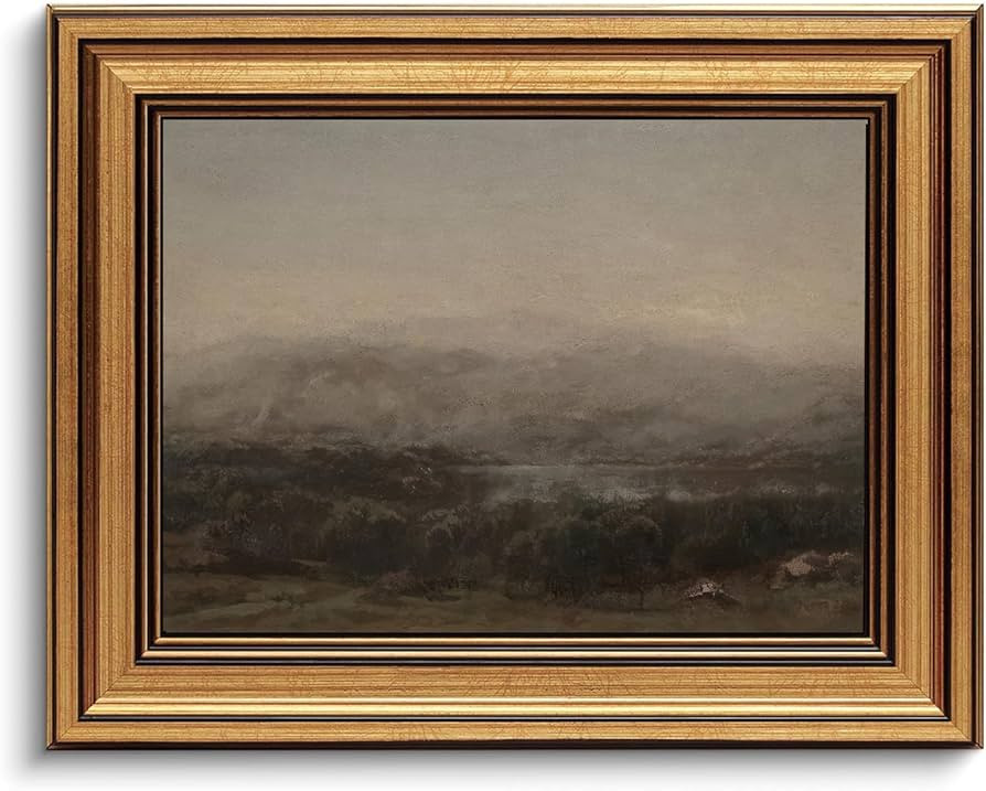 Gold Framed Wall Art Vintage Landscape Canvas Art Farmhouse Dark Picture Moody Wall Decor Antique... | Amazon (US)