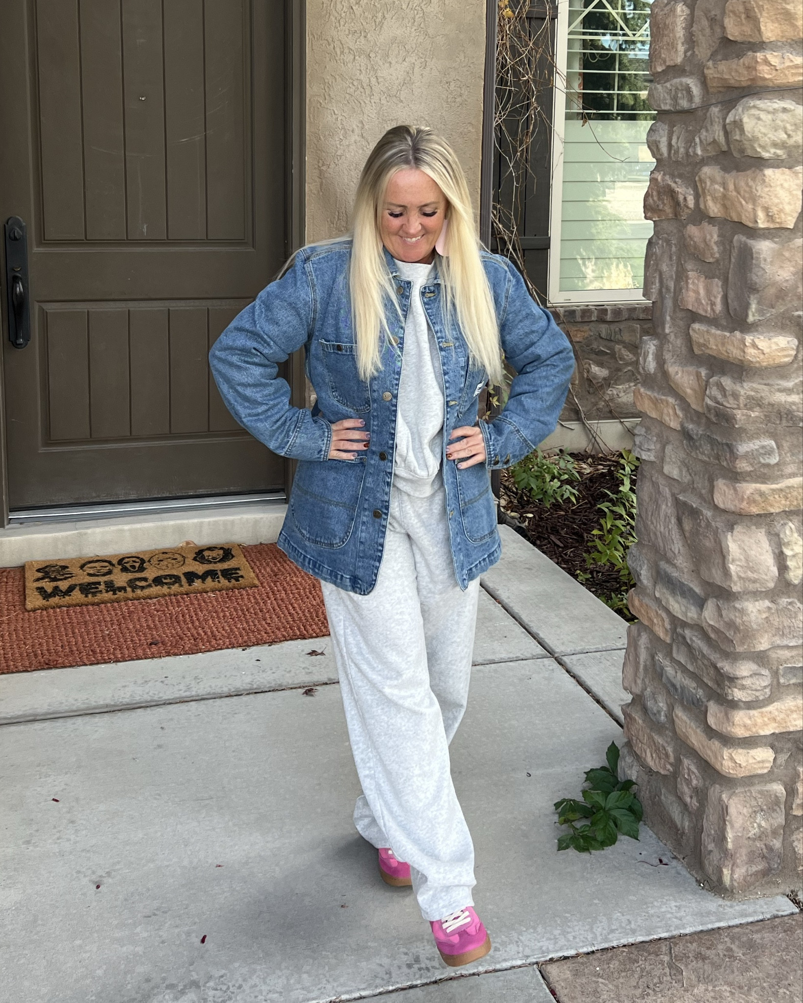 Take your sweats set up a notch with denim and cute sneakers!
.
Chilly weather=cozy clothes, but they don’t have to look frumpy 😉!
.
I love these heathered gray sweatshirt/pants (not a set, but close enough) with a pop of color in my sneaks and denim goes with everything ! This jacket is perfect for dresses, too! Dress up or down in these cute pieces! 
.
#fallweather #sweats #sweatset #sweatsfashion #fallfashion #winterfaahion #upstyledsweats #heatheredgraysweats #target #amazon #dolcevita #pinksneaks #pinksneakers #denimcoat #denimjacket #longdenimjacket #giftideas #christmasjammies #comfyandcute #momfashion

#LTKGiftGuide #LTKShoeCrush #LTKOver40