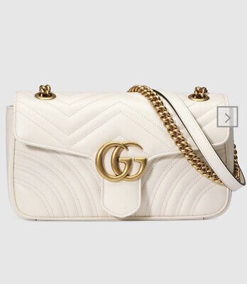 Preowned  Gucci GG Marmont Calfskin Matelasse Small White Leather Crossbody | eBay US