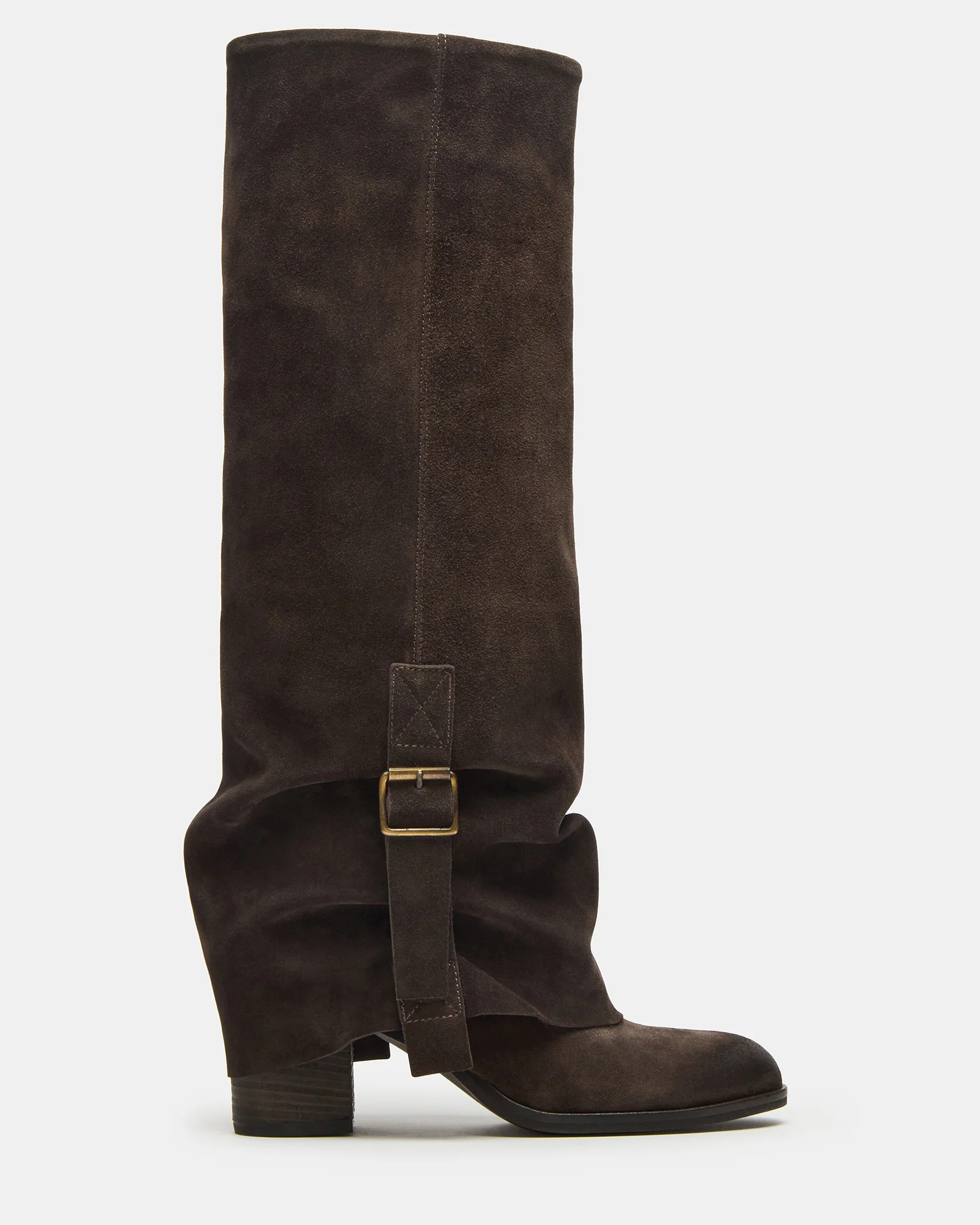 BOZEMAN Brown Suede Knee-High Fold-Over Cuffed Women's Boot | Steve Madden (US)