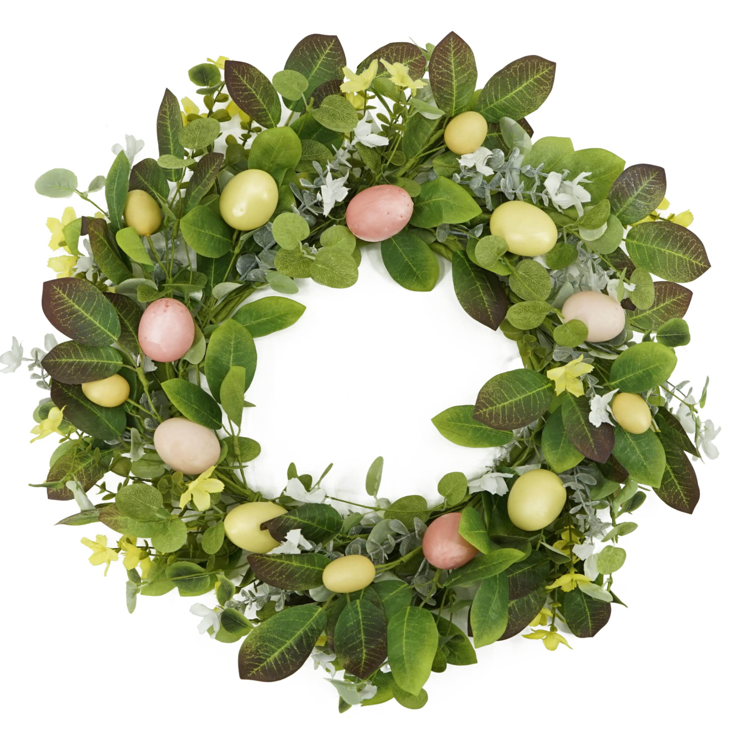 Artificial Easter Wreath Spring Door Wreath with Colorful Eggs,Flowers,Eucalyptus Leaves,Mix Leav... | Amazon (US)