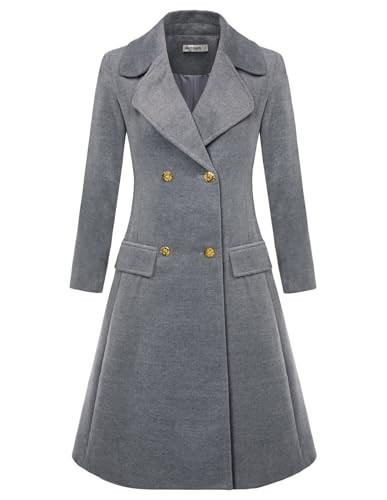 GRACE KARIN Notched Collar Double Button Trench Coat Elegant Winter PeaCoat Light Grey XL | Amazon (US)