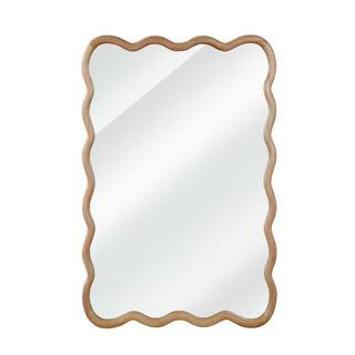 Natural Wood 24 in. W x 36 in. H Wavy Rectangle Wood Framed Mirror | The Home Depot