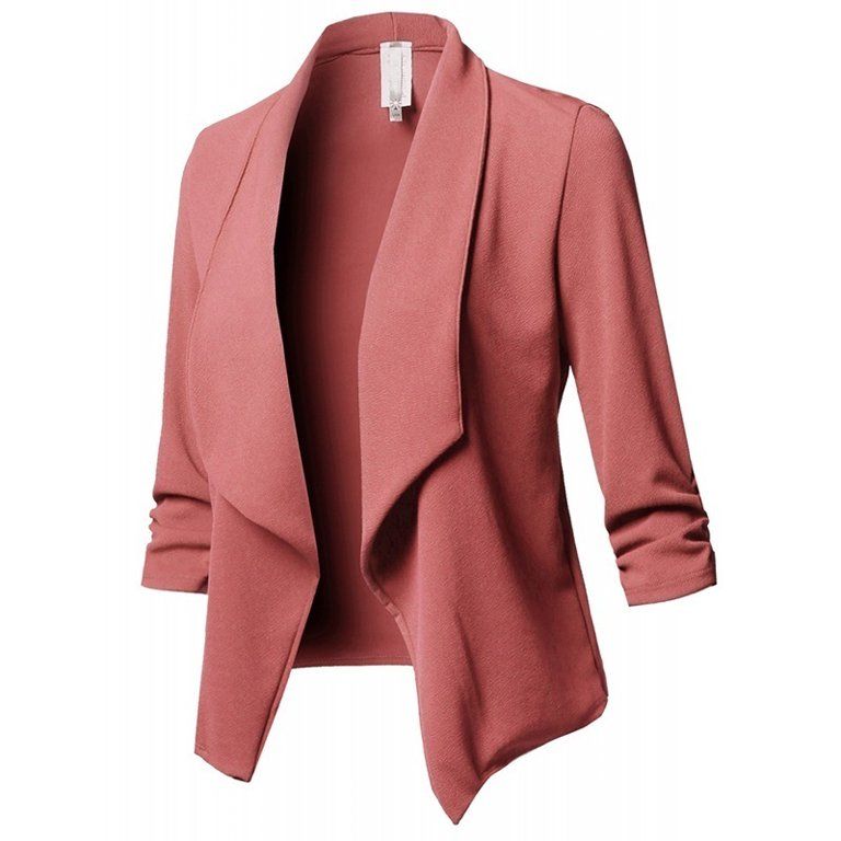 Women's Solid Color 3/4 Sleeve Open Blazer Jacket | Walmart (US)