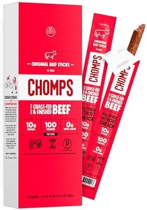 Chomps Original Beef, Grass-Fed & Finished, 10ct, Protein Snack Stick | Grass-Fed And Finished Be... | Amazon (US)