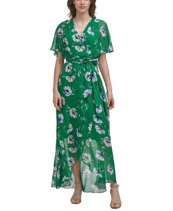 Jessica Howard Petite Floral-Print Split-Sleeve Maxi Wrap Dress & Reviews - Dresses - Petites - M... | Macys (US)