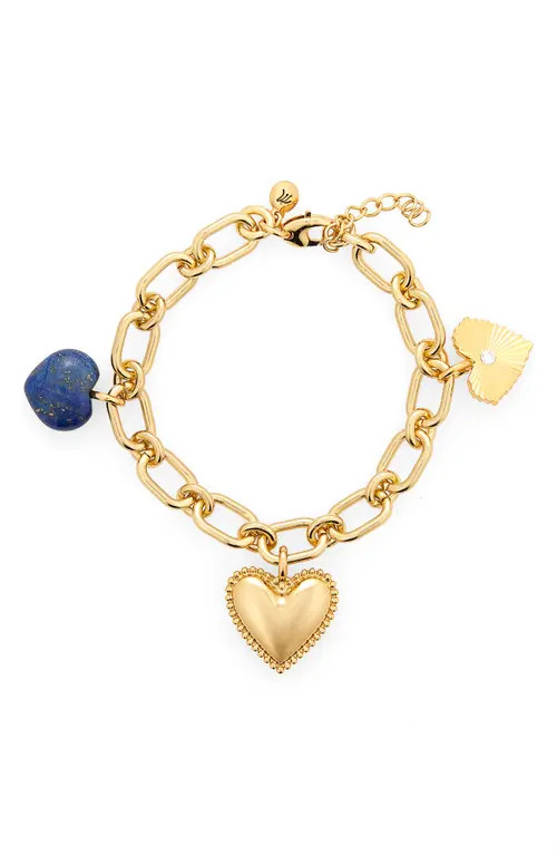 Madewell Engine Turned Lapis Heart Charm Bracelet in Antique Gold at Nordstrom | Nordstrom
