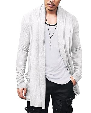 COOFANDY Men's Ruffle Shawl Collar Cardigan Open Front Lightweight Long Length Drape Cape Overcoa... | Amazon (US)