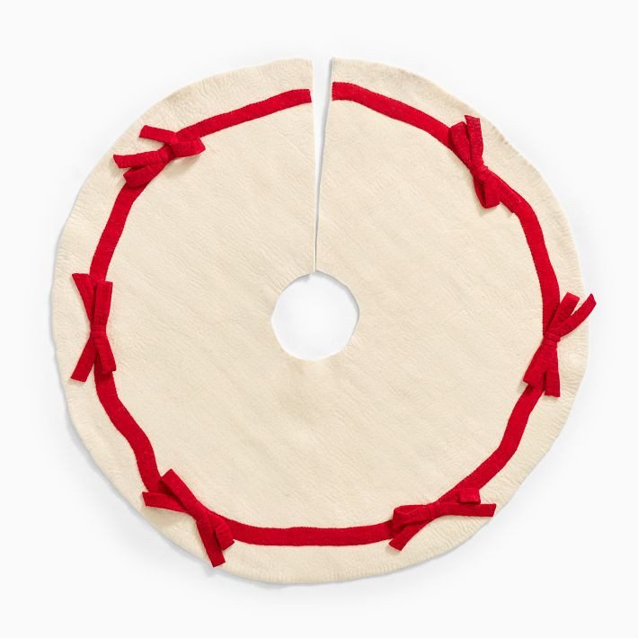 Red Holiday Bows Felt Tree Skirt | West Elm (US)