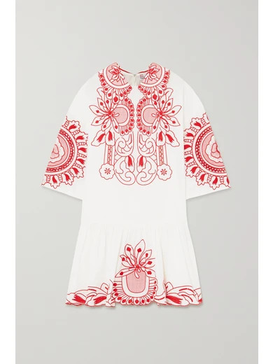 REDValentino - Embroidered Cotton-poplin Mini Dress - White | NET-A-PORTER (US)