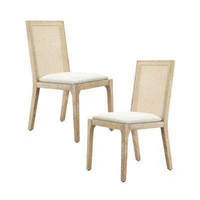 2 Dining Chair - Solid Wood Frame, Cane Back, Upholstered Seat With Cushion Assembly Required Of 2 Wood, Synthetic | Wayfair North America