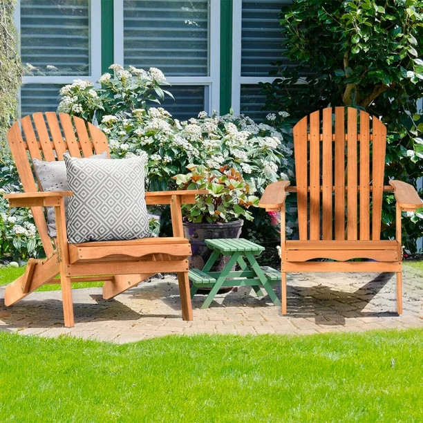 Gymax 2 PCS Eucalyptus Adirondack Chair Foldable Outdoor Wood Lounger Chair Natural | Walmart (US)