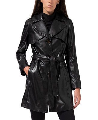 Sam Edelman Faux-Leather Belted Trench Coat & Reviews - Coats & Jackets - Women - Macy's | Macys (US)