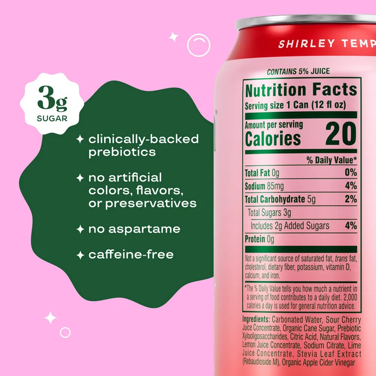 Bloom Nutrition Pop Prebiotic Soda, Shirley Temple, 12 fl oz Can | Walmart (US)