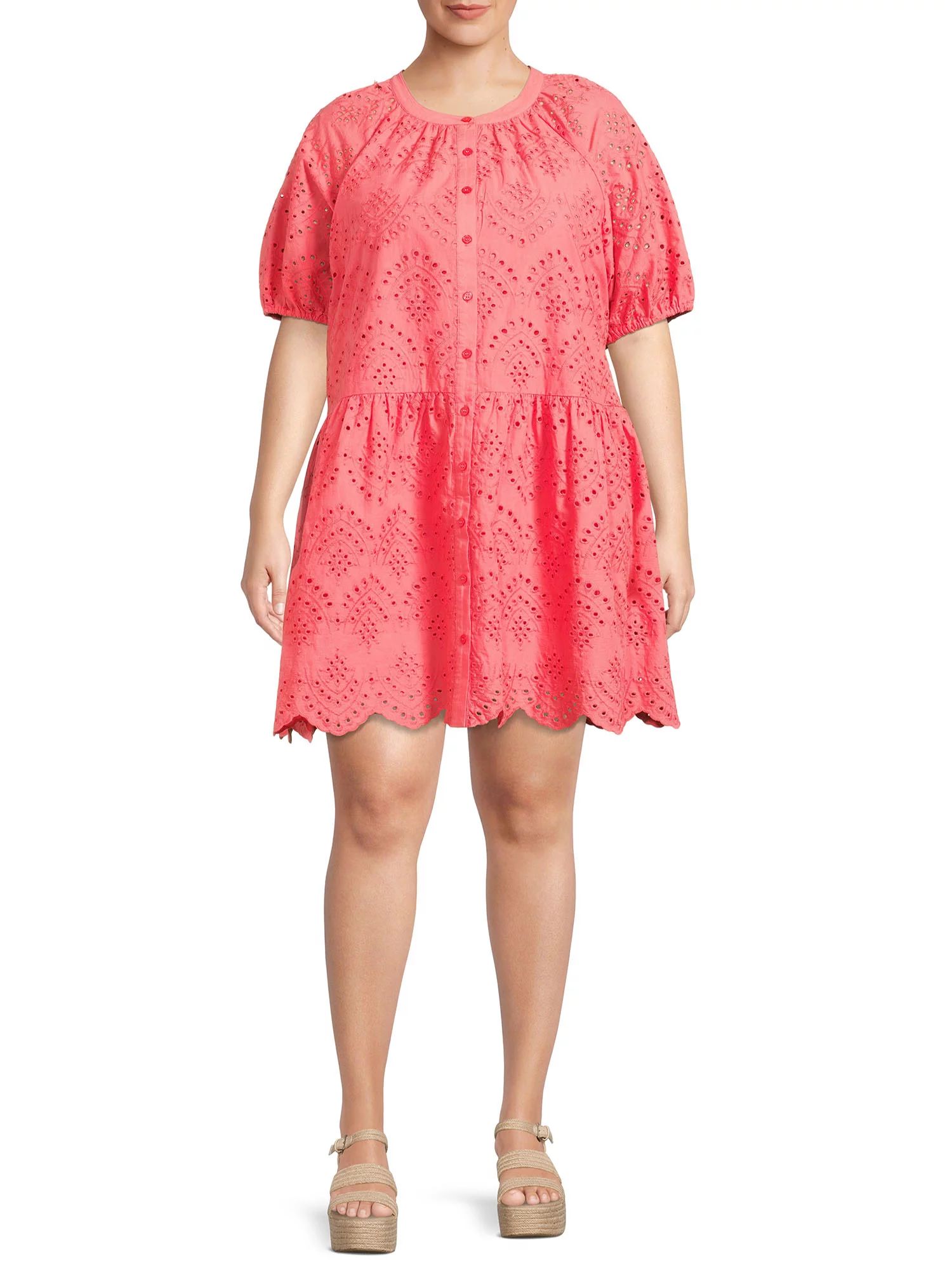 Terra & Sky Women's Plus Size Eyelet Dress with Short Sleeves - Walmart.com | Walmart (US)
