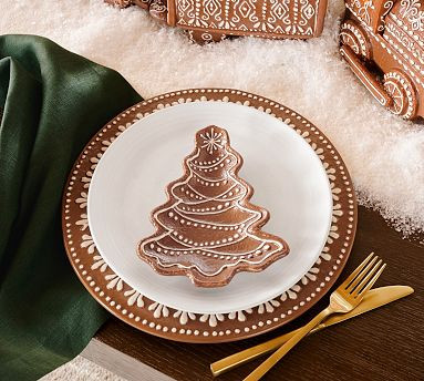 Gingerbread Tree Stoneware Appetizer Plates - Set of 4 | Pottery Barn (US)