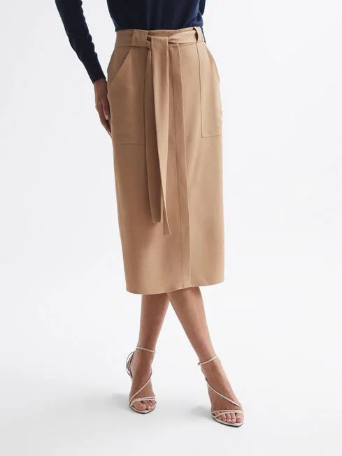 Reiss Camel Dani Button-Up Slip Skirt | Reiss (UK)