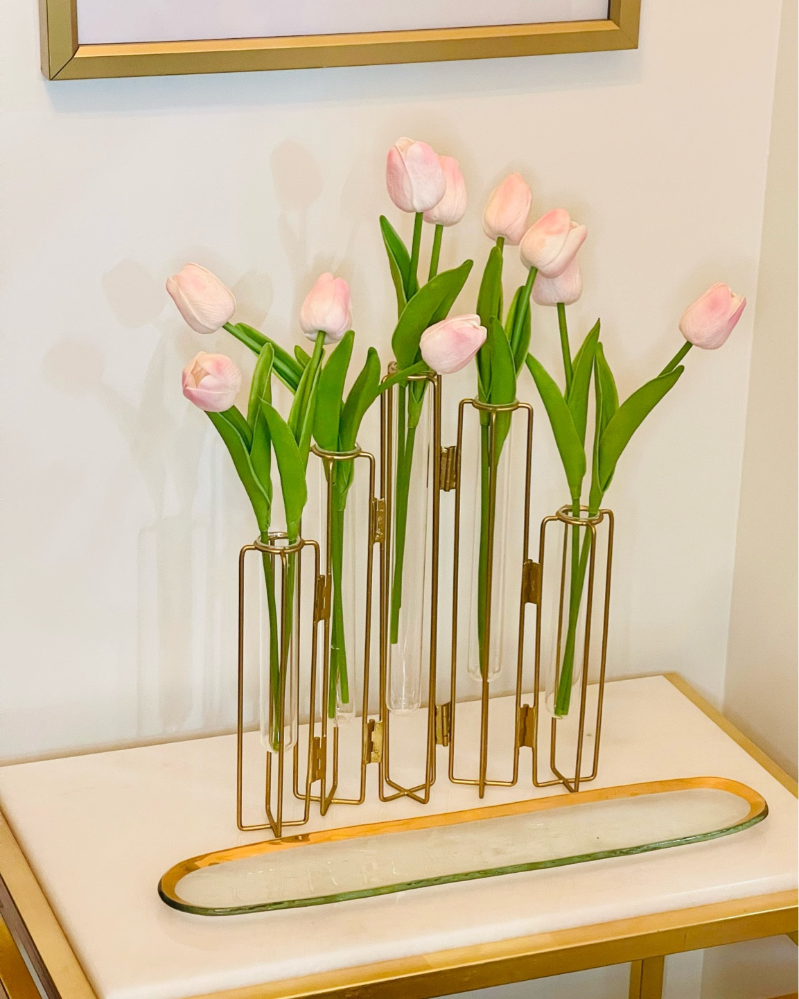 Spring floral vase. Tube vase with tulips. Gold tube vase

#LTKMostLoved #LTKhome #LTKSeasonal